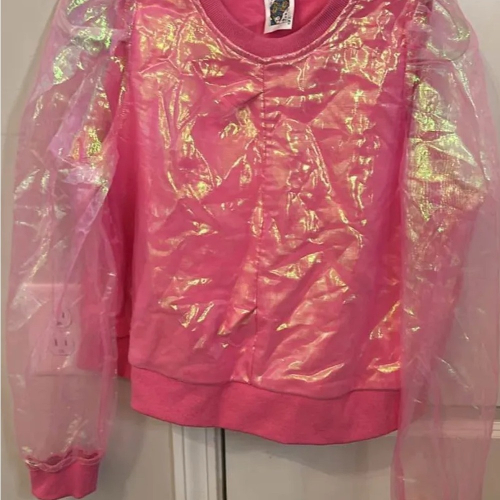Pink Iridescent Sweater with Sheer Sleeves